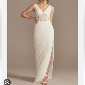 David’s bridal ivory crepe sheath lace inset size 6